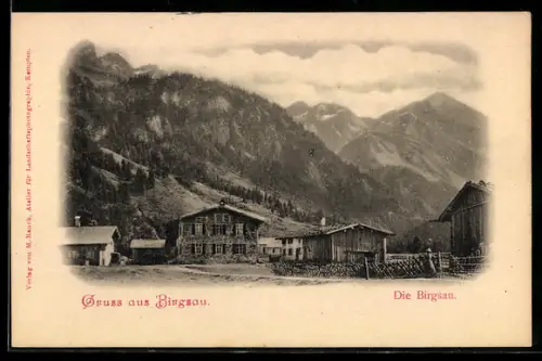 AK Birgsau, Die Birgsau, Berge, Bauernhäuser