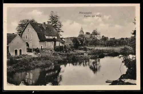 AK Altruppin, Partie am Rhin, mit Kirche