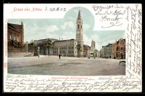 AK Zittau, Johanneum mit Bautznerstrasse