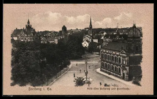 AK Freiberg i. Sa., Blick über Postplatz und Hornstrasse