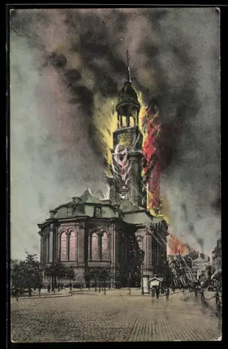 AK Hamburg-Neustadt, Feuerbrunst am 3. Juli 1906 in der St. Michaeliskirche