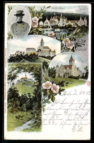 Lithographie Wolfersdorf, Schloss Fröhliche Widerkunft, Schloss Hummelshain, Herzog Ernst von Sachsen-Altenburg