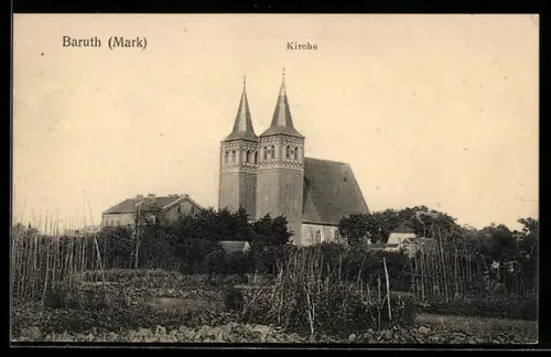 AK Baruth /Mark, Ortspartie mit Kirche