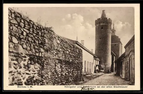 AK Bernau, Königstor und Pulverturm an der alten Stadtmauer