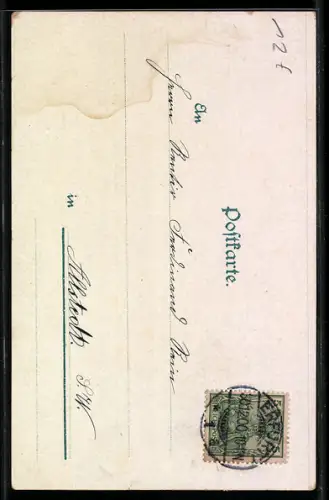 Lithographie Erfurt, Postgebäude, Rathaus mit Strassenbahn