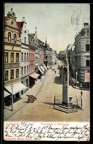 AK Düren, Mariensäule und Kölnstrasse