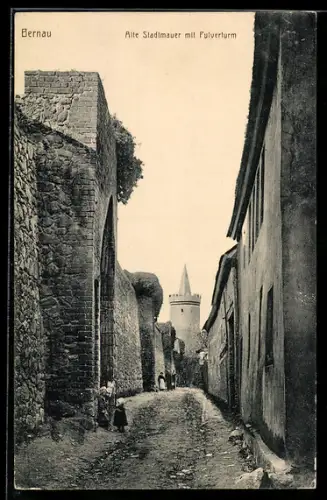 AK Bernau b. Berlin, Alte Stadtmauer mit Pulverturm