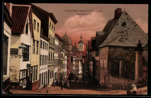 AK Aachen-Burtscheid, Hauptstrasse im Dämmerungslicht
