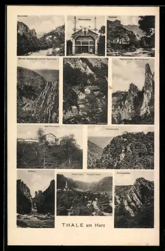 AK Thale, Blick vom Hexentanzplatz nach der Rosstrappe, Bodetor, Rosstrappefelsen