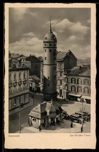 AK Darmstadt, am weissen Turm