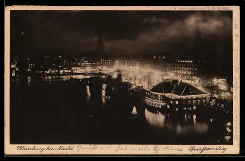 AK Hamburg-Neustadt, Blick auf den Jungfernstieg bei Nacht