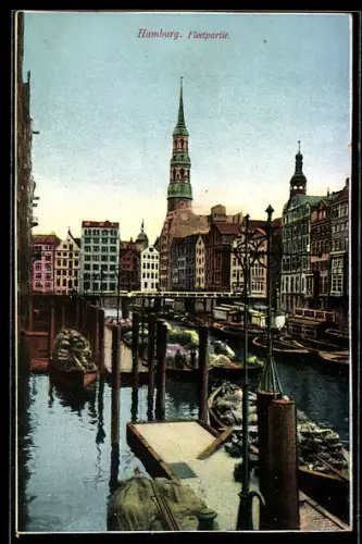 AK Alt-Hamburg, Fleetpartie mit Kähnen