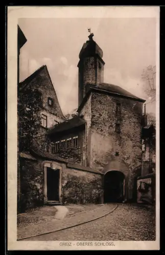 AK Greiz, Oberes Schloss mit Strassenpartie
