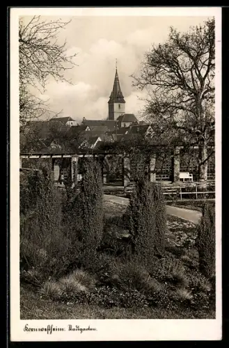 AK Kornwestheim, Stadtgarten mit Kirche