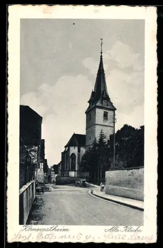 AK Kornwestheim, Alte Kirche mit Strassenpartie