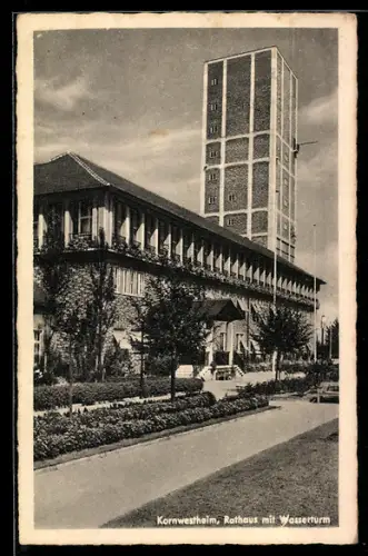 AK Kornwestheim, Rathaus mit Wasserturm