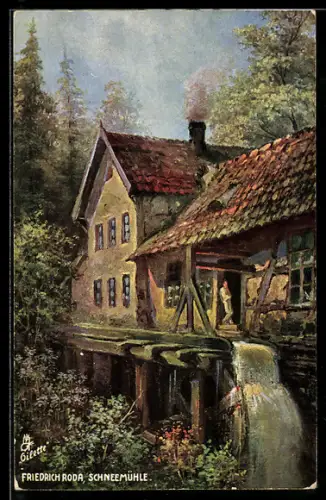Künstler-AK Friedrichroda, Schneemühle