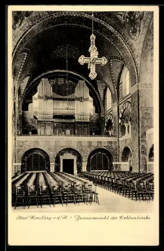 AK Bad Homburg, Erlöserkirche, Innenansicht mit Blick auf die Orgel