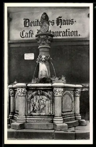 AK Alzey, Volkerbrunnen vor Café-Restauration Deutsches Haus