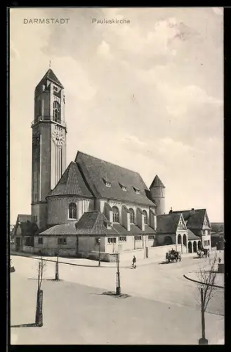 AK Darmstadt, Strassenpartie an der Pauluskirche