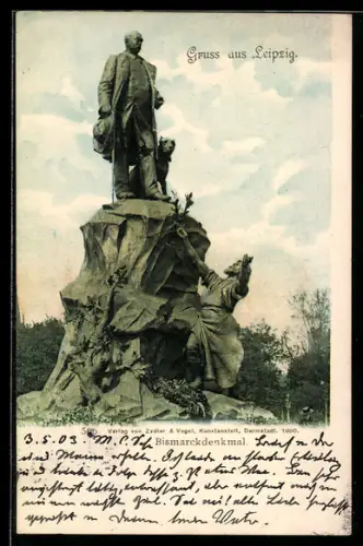 AK Leipzig, Bismarckdenkmal mit Hund