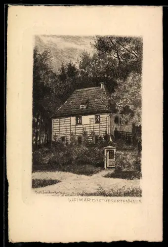 Künstler-AK Weimar / Thüringen, Das Gartenhaus von Goethe