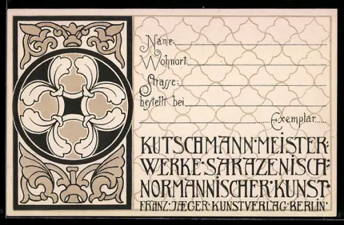 AK Berlin, Korrepondenzkarte Franz Jäger Kunstverlag, Meisterwerke sarazenisch-normannischert Kunst, Schöneberger Ufer
