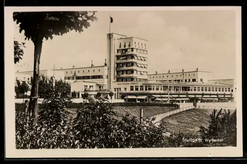 AK Stuttgart, Ansicht vom Weissenhof mit Restaurant, Bauhaus-Architektur