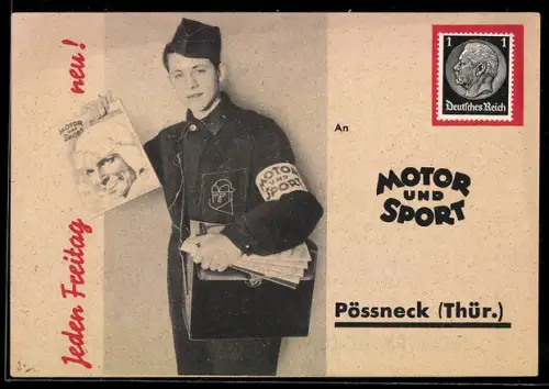 AK Pössneck /Thür., Korrespondenzkarte für die Zeitschrift Motor und Sport