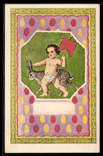 Künstler-AK Wilhelm List: Kindlein mit Banner und Osterhasen