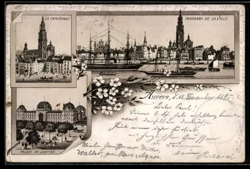 Vorläufer-Lithographie Anvers, 1895, Panorama de la ville, La Cathédrale