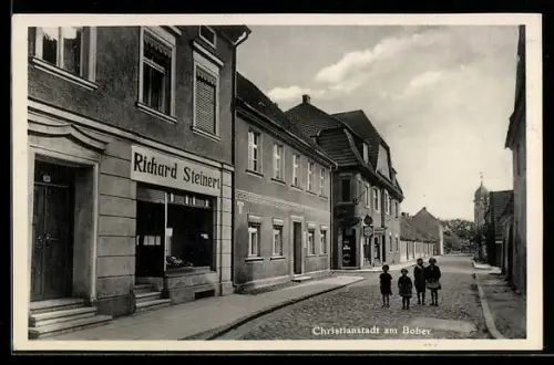 AK Christianstadt am Bober, Strassenpartie mit Geschäft Richard Steinert