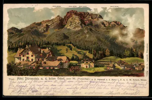 Künstler-AK F.A.C.M. Reisch: Plätzwiese, Hotel Dürrenstein mit der hohen Geisel