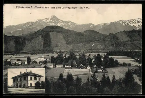 AK Wernberg, Föderlach am Faakersee, Bahnhof, Totalansicht aus der Vogelschau