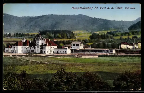 AK St. Veit a. d. Glan, Hauptbahnhof und Umgebung des Ortes