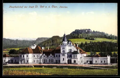 AK St. Veit a. d. Glan, Hauptbahnhof und Umgebung des Ortes