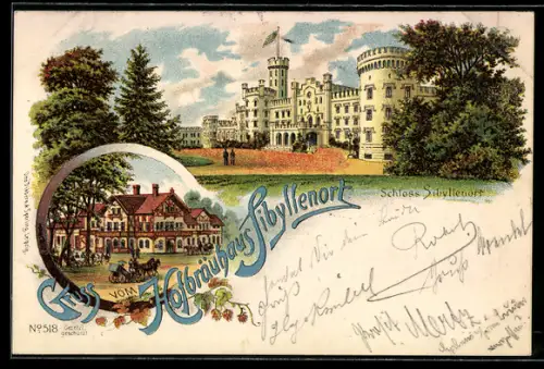 Lithographie Sibyllenort, Hofbräuhaus, Schloss