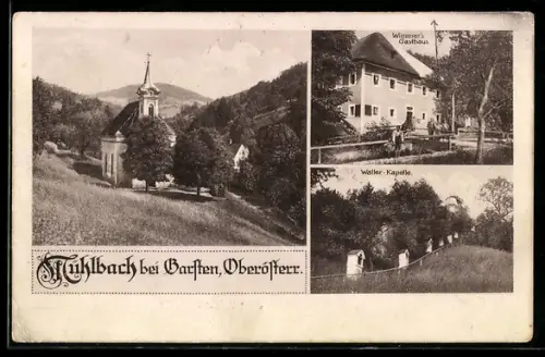 AK Mühlbach, Wimmers Gasthaus, Weg zur Waller-Kapelle