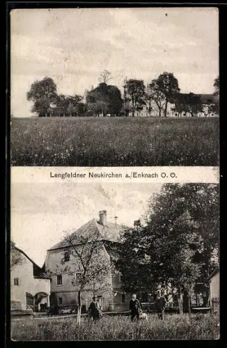 AK Neukirchen a. Enknach, Ortspartie mit Wohnhaus und Teilansicht mit Bäumen