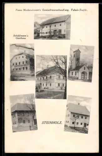 AK Fraham-Steinholz, Schöffmanns Gasthaus, Rathaus, Tabak-Trafik Niederwimmer