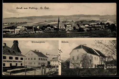 AK Polling, Panorama, Kirchenplatz und Schule