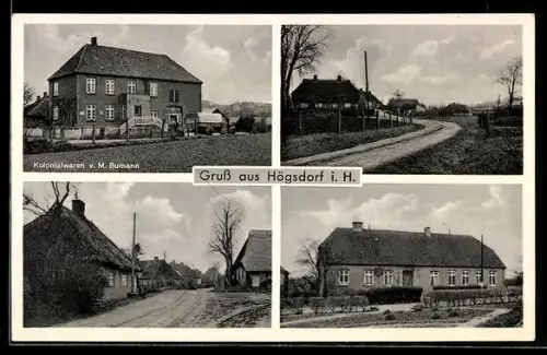 AK Högsdorf i. H., Kolonialwaren v. M. Bumann, Strassenpartie