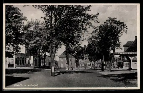 AK Kiel-Elmschenhagen, Tankstelle und Café mit Strassenpartie