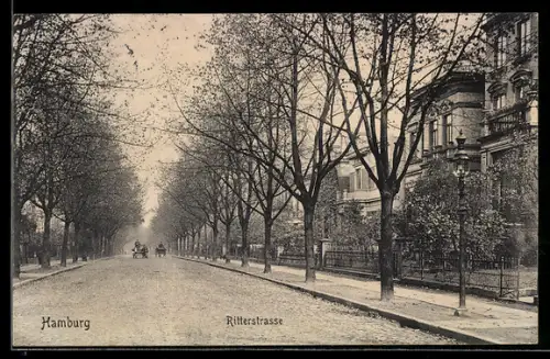 AK Hamburg-Hamm, Ritterstrasse mit Pferdekutschen