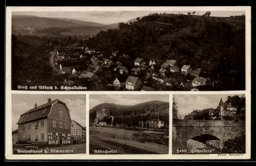 AK Asbach b. Schmalkalden, Versandhaus H. Lämmerhurt, Hotel Hachelstein