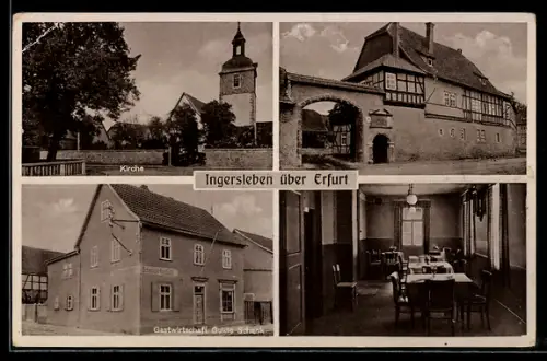 AK Ingersleben über Erfurt, Gasthaus von Guido Schenk, Innenansicht, Kirche