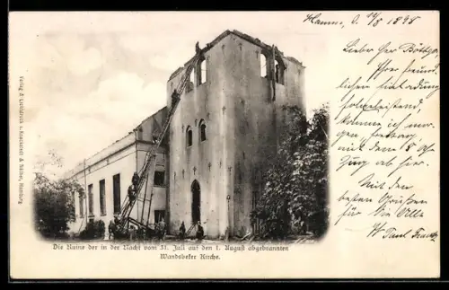 AK Hamburg-Wandsbek, Ruine der Wandsbecker Kirche nach dem Brand 1898