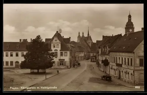 AK Pegau, Königsplatz mit Helbigstrasse, Apotheke