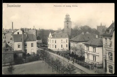 AK Neumünster, Panorama mit evangelischer Kirche