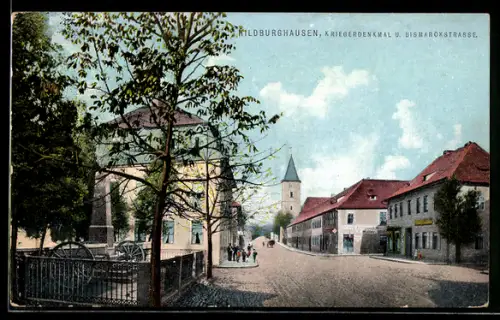 AK Hildburghausen, Kriegerdenkmal und Bismarckstrasse